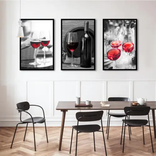 Kit 3 Quadros Vinho Restaurante Decoração Bares Com Molduras