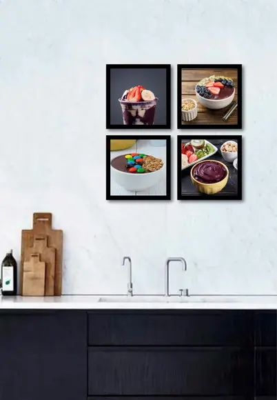 Kit 4 Quadros Decorativos Açai Lanchonete Cozinha Moldura