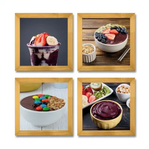 Kit 4 Quadros Decorativos Açai Sorvete Cozinha Com Moldura