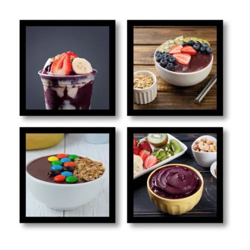 Kit 4 Quadros Decorativos Açai Lanchonete Cozinha Moldura
