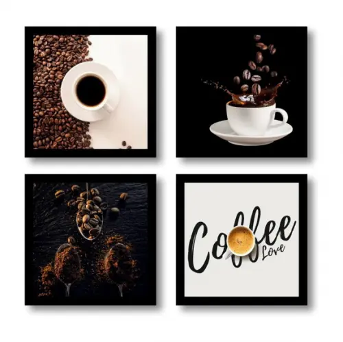 Kit 4 Quadros Decorativos Cantinho Do Café Cozinha Sala Hall