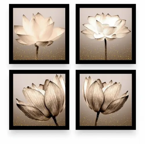 Kit 4 Quadros Decorativos Flores para Sala Quarto Corredor