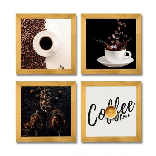 Kit 4 Quadros Decorativos Cantinho Do Café Cozinha Moldura