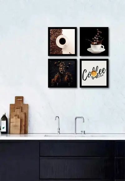 Kit 4 Quadros Decorativos Cantinho Do Café Cozinha Sala Hall
