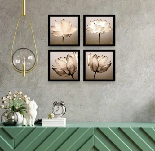 Kit 4 Quadros Decorativos Flores para Sala Quarto Corredor
