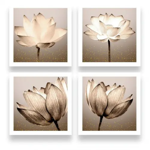 Kit 4 Quadros Decorativos Flores para Sala Quarto Moldura