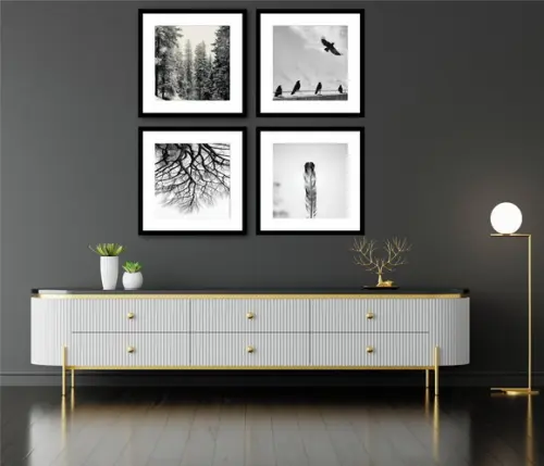 Kit 4 Quadros Decorativos Paisagem Preto e Branco Moldura