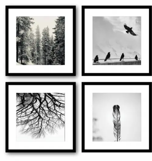 Kit 4 Quadros Decorativos Preto e Branco com Moldura 32x32