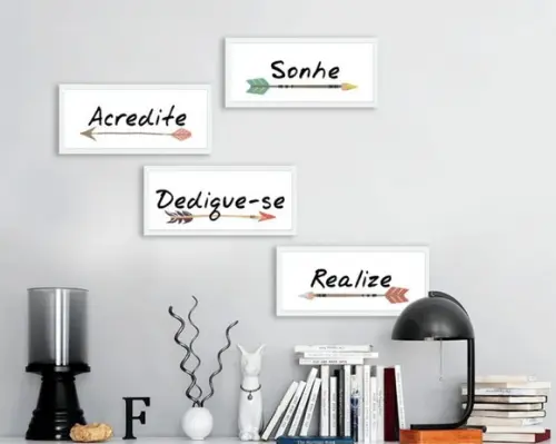 Kit 4 Quadros Frases Positivas Decoração Casa Quarto Moldura