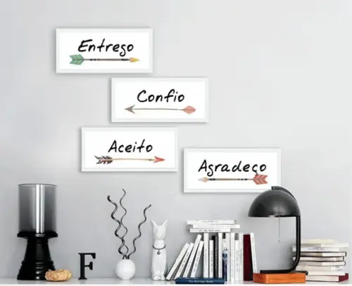 Kit 4 Quadros Frases Positivas Casa Sala Decoração Molduras