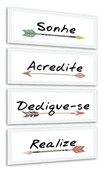 Kit 4 Quadros Frases Positivas Decoração Casa Quarto Moldura