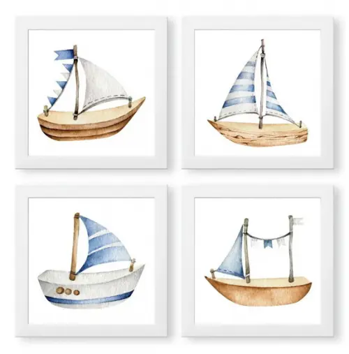 Kit 4 Quadros Infantil Minimalista Decoração Quarto Moldura