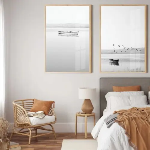 Kit Quadro Decorativo Paisagem Preto e Branco Moldura Vidro