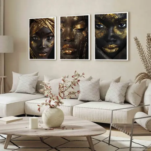 Kit Quadro Decorativo Moderno Mulheres Dourada Luxo Moldura