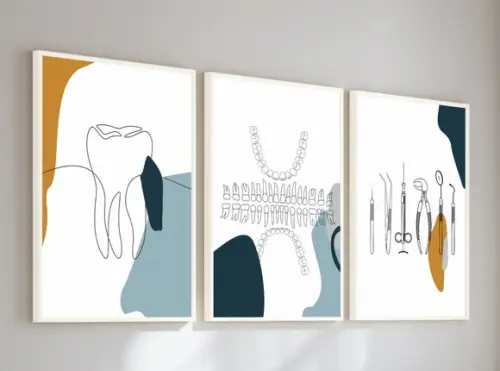 Kit Quadros Consultório Dentista Odontologia Moldura e Vidro