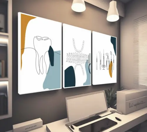 Kit Quadros Consultório Dentista Odontologia Moldura e Vidro