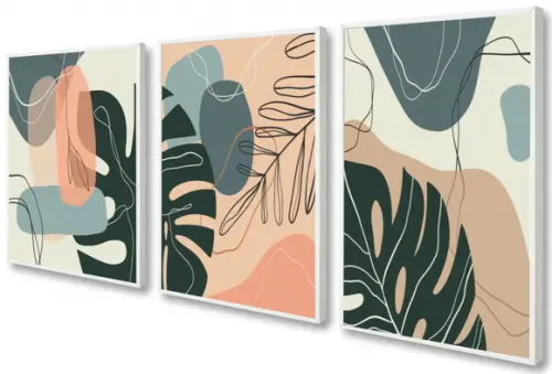 Kit Quadros Decorativos Abstrato Folhagem Para Sala Moldura