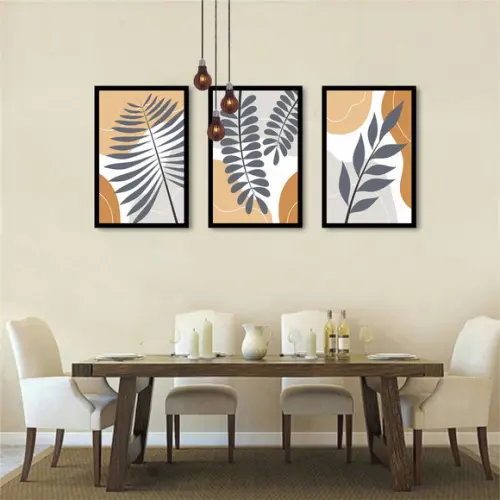 Kit Quadros Decorativos Abstrato Folhagem Para Sala Moldura