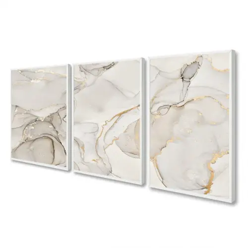 Kit Quadros Decorativos Abstrato Moderno Claro Gold Moldura