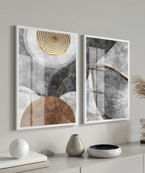 Kit Quadros Decorativos Abstrato Moderno Com Moldura E Vidro
