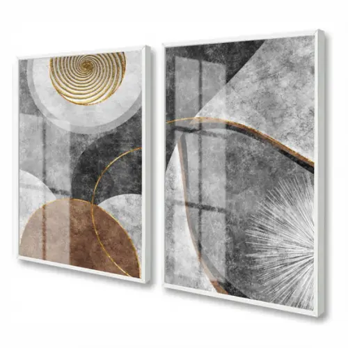 Kit Quadros Decorativos Abstrato Moderno Com Moldura E Vidro