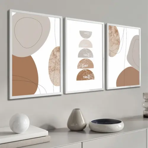Kit Quadros Decorativos Abstrato Moderno Geométrico Moldura