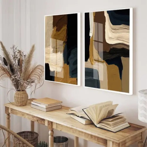 Kit Quadros Decorativos Abstrato Tons Pastéis Moldura Vidro