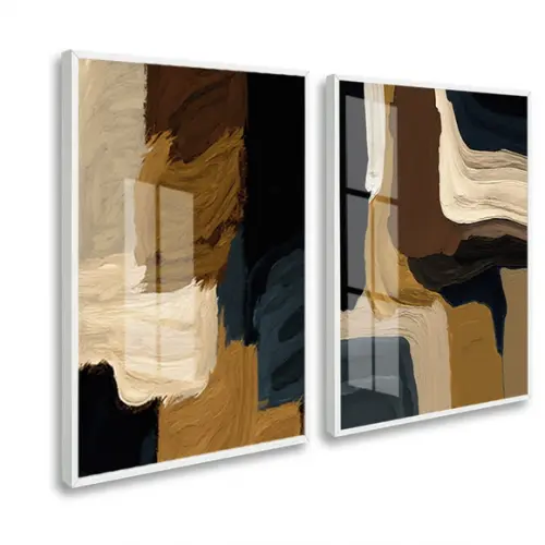 Kit Quadros Decorativos Abstrato Tons Pastéis Moldura Vidro