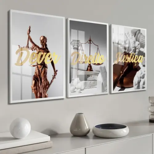 Kit Quadros Decorativos Advogado Escritório Frases com Vidro