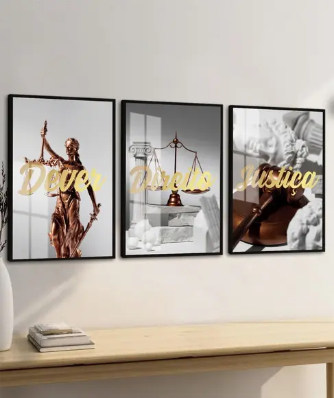 Kit Quadros Decorativos Advogado Escritório Frases com Vidro