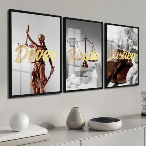 Kit Quadros Decorativos Advogado Escritório Frases com Vidro