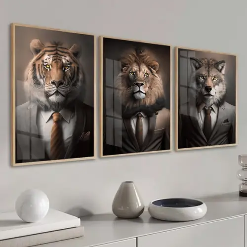 Kit Quadros Decorativos Animais Motivacional Moldura e Vidro