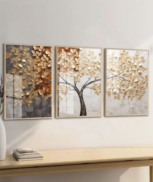 Kit Quadros Decorativos Arvore Folhagem Abstrato com Vidro