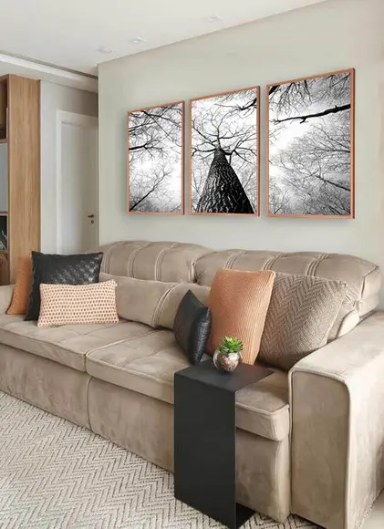 Kit Quadros Decorativos Arvore Galhos Preto e Branco Moldura