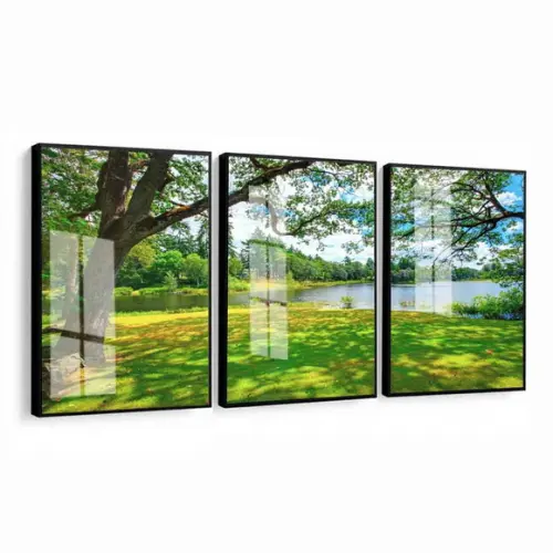 Kit Quadros Decorativos Arvore Verde Paisagem Vidro Moldura