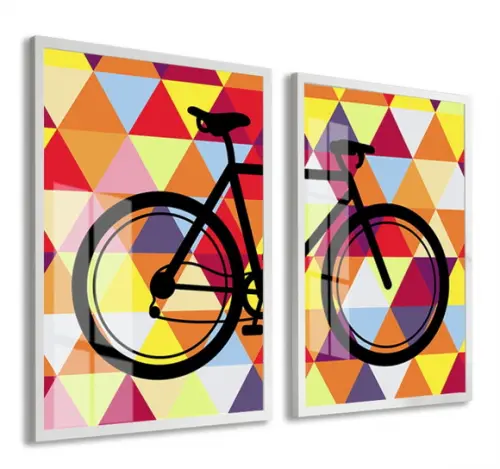 Kit Quadros Decorativos Bicicleta Quarto Sala Moldura Vidro