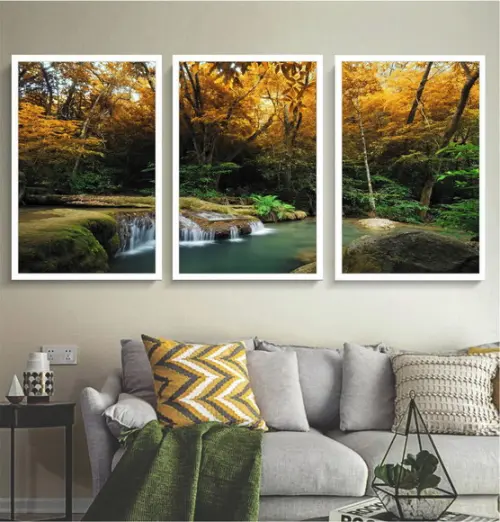 Kit Quadros Decorativos Cachoeira Paisagem Natureza Moldura