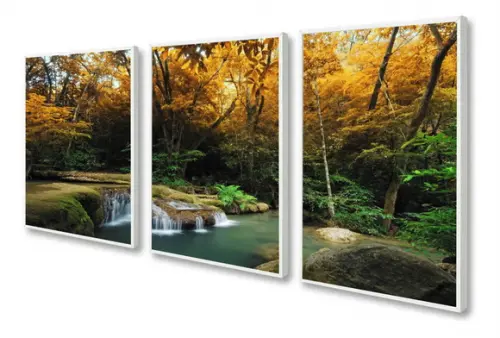 Kit Quadros Decorativos Cachoeira Paisagem Natureza Moldura