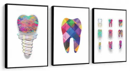 Kit Quadros Decorativos Consultório Dentista Moderno Moldura