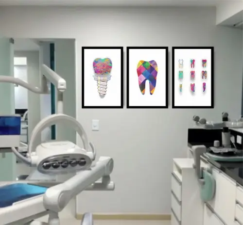 Kit Quadros Decorativos Consultório Dentista Moderno Moldura