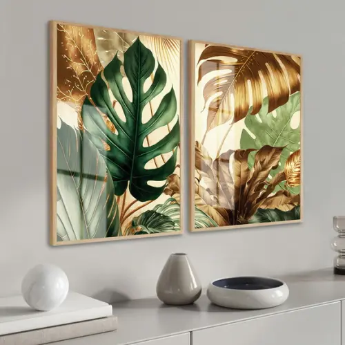 Kit Quadros Decorativos Costela Adão Dourada Moldura e Vidro