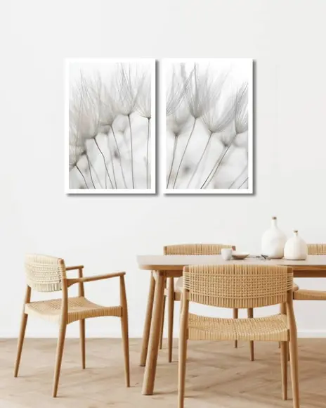 Kit Quadros Decorativos Dente De Leão Preto e Branco Moldura