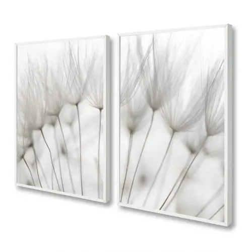 Kit Quadros Decorativos Dente De Leão Preto e Branco Moldura