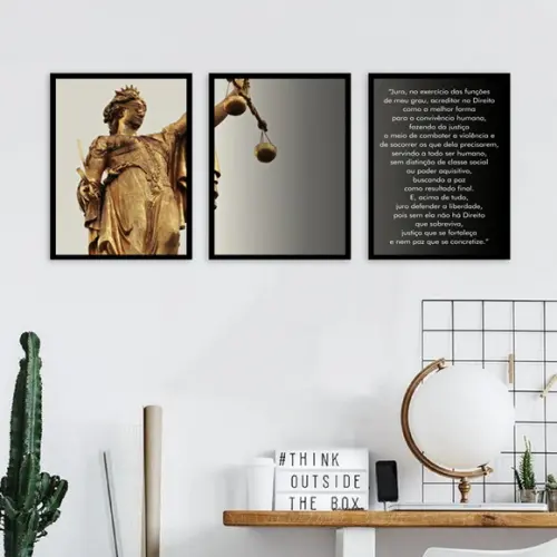 Kit Quadros Decorativos Deusa Da Justiça Escritório Moldura
