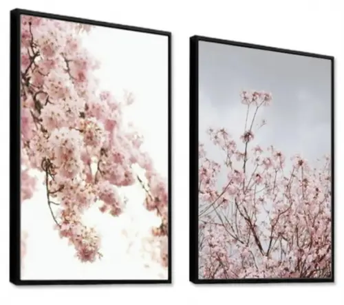 Kit Quadros Decorativos Flor De Cerejeira Moldura e Vidro
