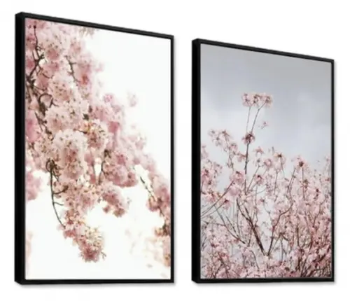 Kit Quadros Decorativos Flor De Cerejeira Para Sala Moldura