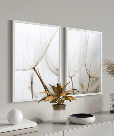 Kit Quadros Decorativos Flore Dente de Leão Moldura e Vidro