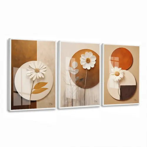Kit Quadros Decorativos Flores Geométrico Moderno com Vidro