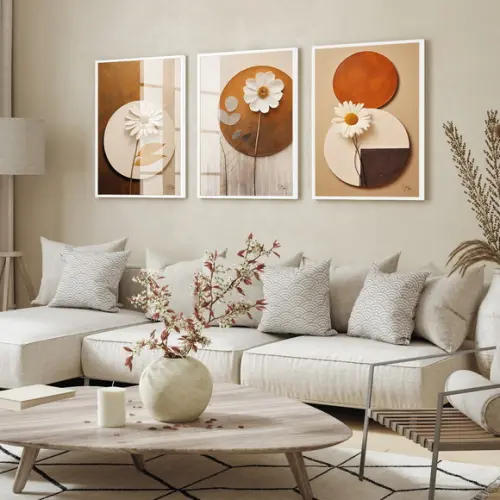 Kit Quadros Decorativos Flores Geométrico Moderno com Vidro