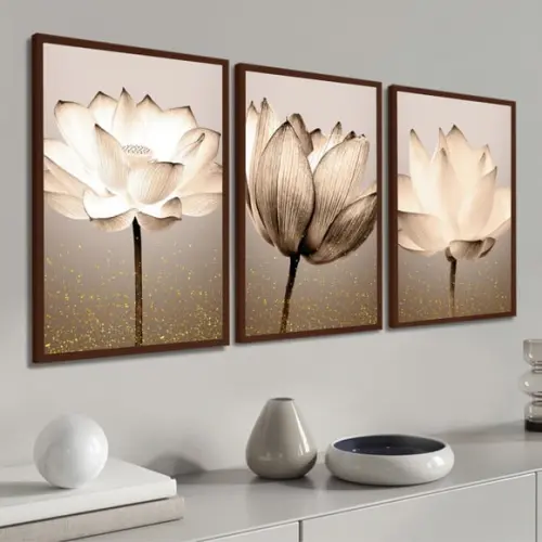 Kit Quadros Decorativos Flores para Sala Quarto com Moldura